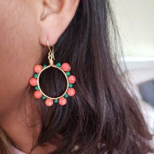 Handmade gold plated wire  oral and mala hite summer earrings